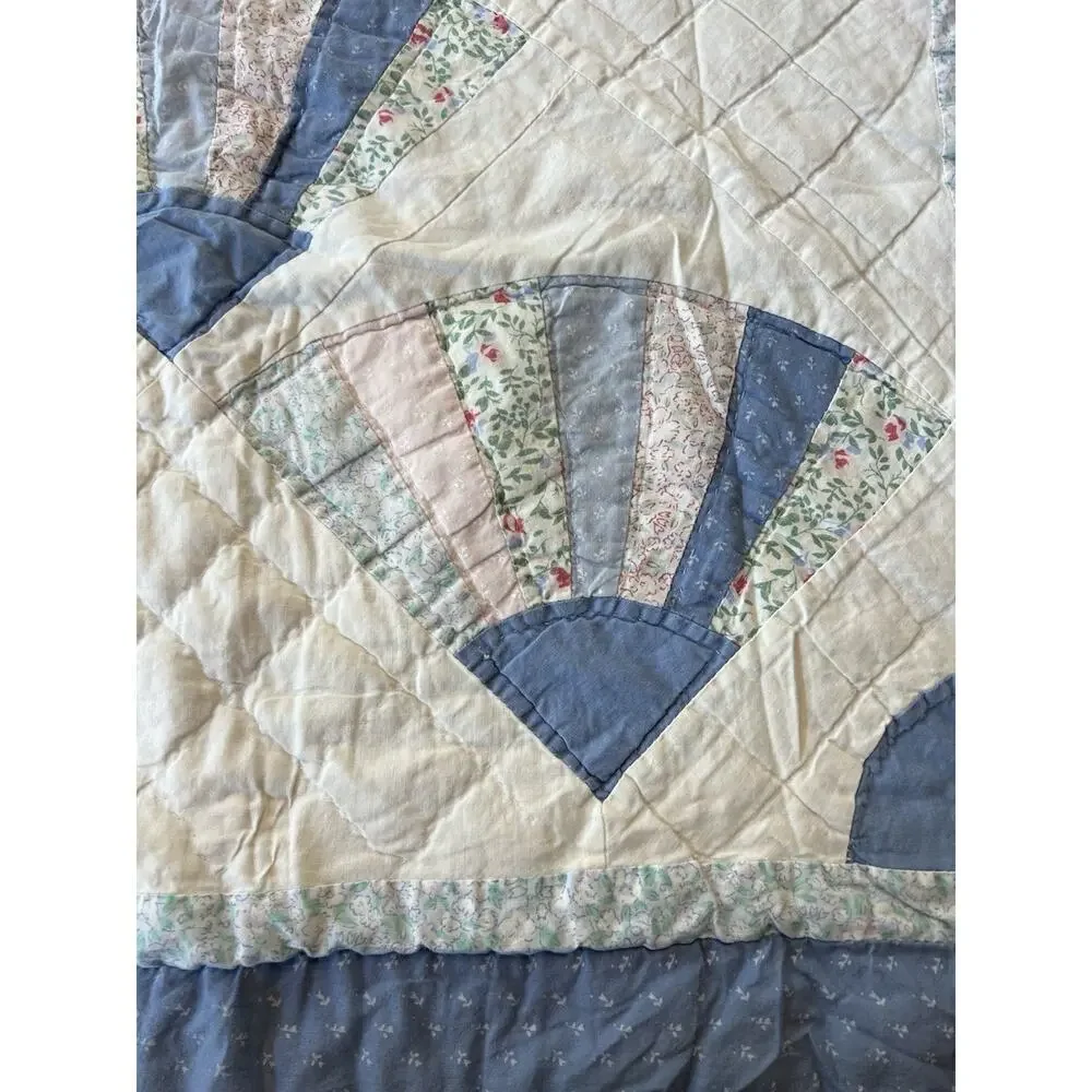 VTG Quilted Patchwork Pillow Shams Set Of 2 Hand Stitched‎ Queen Fan Print